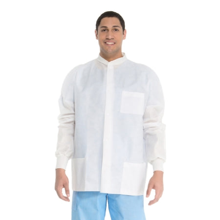 O&M Halyard Inc Lab Jacket White Large Hip Length Disposable - Case of 25 - 10072-CS