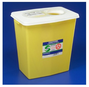 Cardinal Chemotherapy Waste Container SharpSafety™ Yellow Base 17-3/4 H X 11 W X 15-1/2 D Inch Vertical Entry 8 Gallon - Case of 10 - 8985S-CS