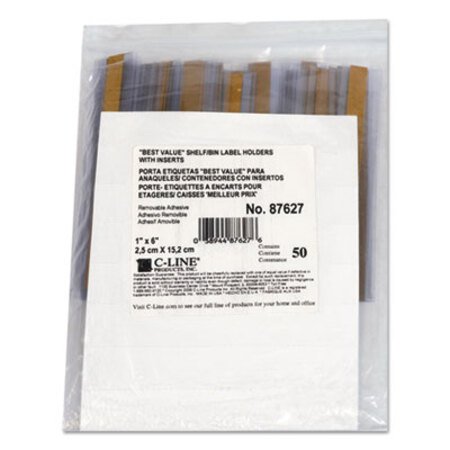 C-Line® Self-Adhesive Label Holders, Top Load, 1 x 6, Clear, 50/Pack - Pack of 1 - CLI-87627-PK