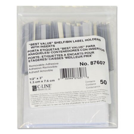 C-Line® Self-Adhesive Label Holders, Top Load, 0.5 x 3, Clear, 50/Pack - Pack of 1 - CLI-87607-PK