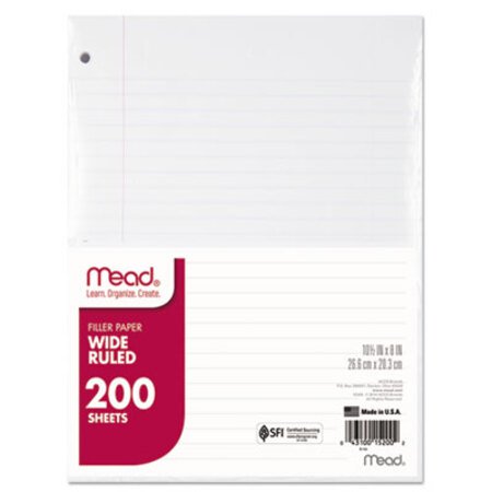 Mead® Filler Paper, 3-Hole, 8 x 10.5, Wide/Legal Rule, 200/Pack - Pack of 1 - MEA-15200-PK