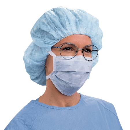 O&M Halyard Inc Surgical Mask Anti-fog Foam Pleated Tie Closure One Size Fits Most Blue NonSterile Not Rated Adult - Box of 50 - 49214-BX