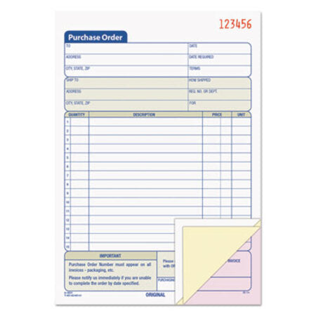 TOPS™ Purchase Order Book, 15 Lines, Three-Part Carbonless, 5.56 x 8.44, 50 Forms Total - Each - TOP-46141-EA