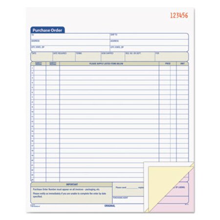 TOPS™ Purchase Order Book, 22 Lines, Three-Part Carbonless, 8.38 x 10.19, 50 Forms Total - Each - TOP-46147-EA