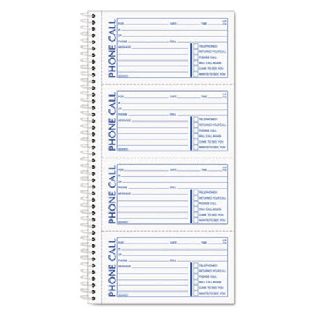 TOPS™ Spiralbound Message Book, Two-Part Carbonless, 5 x 2.75, 4 Forms/Sheet, 400 Forms Total - Each - TOP-4003-EA