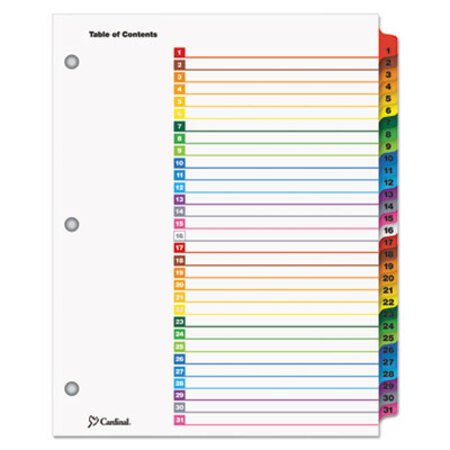 Cardinal® OneStep Printable Table of Contents and Dividers, 31-Tab, 1 to 31, 11 x 8.5, White, Assorted Tabs, 1 Set - ST/1 - CRD-60118-ST