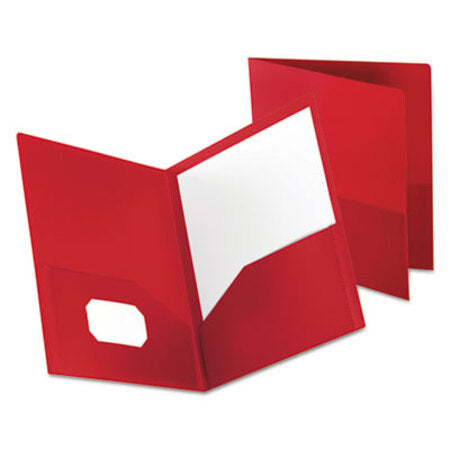 Oxford™ Poly Twin-Pocket Folder, 100-Sheet Capacity, 11 x 8.5, Opaque Red - Each - OXF-57411-EA