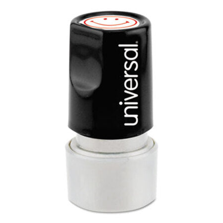 Universal® Round Message Stamp, SMILEY FACE, Pre-Inked/Re-Inkable, Red - Each - UNV-10080-EA