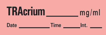 Precision Dynamics Drug Label Timemed Anesthesia Label TRAcrium_mg/mL Date_Time_Int_ Fluorescent Red 1/2 X 1-1/2 Inch - Roll of 1 - AN-95-RL