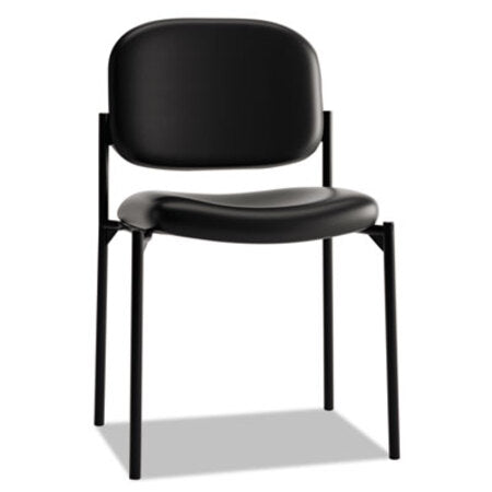 HON® VL606 Stacking Guest Chair without Arms, Bonded Leather Upholstery, 21.25" x 21" x 32.75", Black Seat, Black Back, Black Base - Each - BSX-VL606SB11-EA