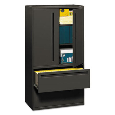 HON® Brigade 700 Series Lateral File, Three-Shelf Enclosed Storage, 2 Legal/Letter-Size File Drawers, Charcoal, 36" x 18" x 64.25" - Each - HON-785LSS-EA