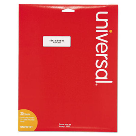 Universal® White Labels, Inkjet/Laser Printers, 1 x 2.63, White, 30/Sheet, 25 Sheets/Pack - Pack of 1 - UNV-80101-PK