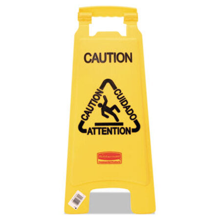 Rubbermaid® Commercial Multilingual "Caution" Floor Sign, 11 x 12 x 25, Bright Yellow - Each - RCP-611200YW-EA