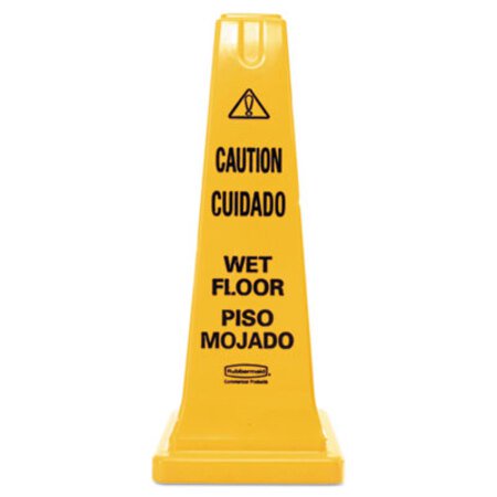 Rubbermaid® Commercial Multilingual Wet Floor Safety Cone, 10.55 x 10.5 x 25.63, Yellow - Each - RCP-627777-EA