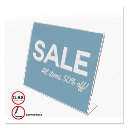Deflecto® Classic Image Slanted Sign Holder, Landscaped, 11 x 8.5 Insert, Clear - Each - DEF-66701-EA