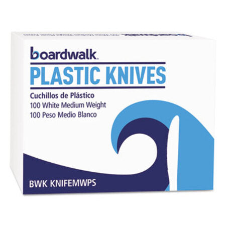 Boardwalk® Mediumweight Polystyrene Cutlery, Knife, White, 100/Box - Box of 1 - BWK-KNIFEMWPSBX-BX