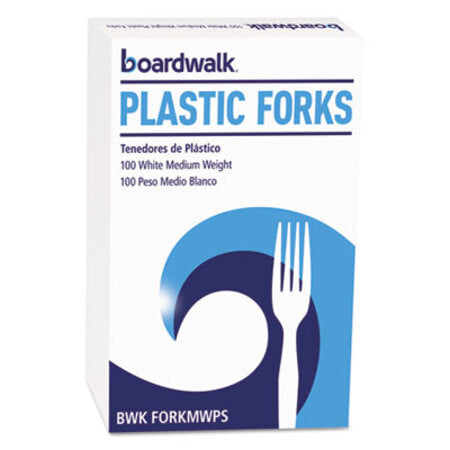 Boardwalk® Mediumweight Polystyrene Cutlery, Fork, White, 100/Box - Box of 1 - BWK-FORKMWPSBX-BX