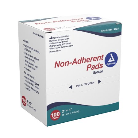 Dynarex Non-Adherent Dressing Dynarex 2 X 3 Inch Sterile Rectangle - Box of 100 - 3423-BX