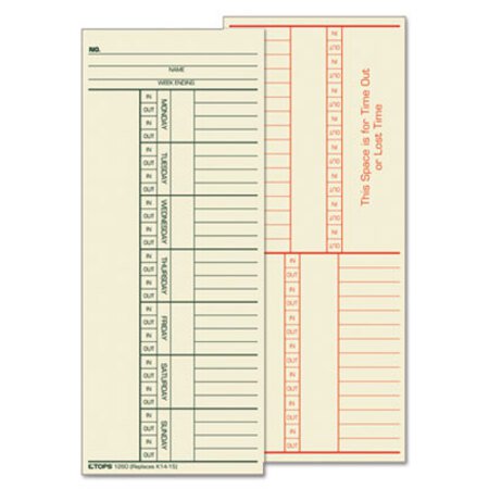 TOPS™ Time Clock Cards, Replacement for K14-15, Two Sides, 3.38 x 8.25, 500/Box - Box of 1 - TOP-1260-BX