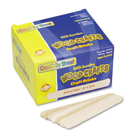 Creativity Street® Natural Wood Craft Sticks, 6" x 0.75", Natural, 500/Box - Box of 1 - CKC-377601-BX
