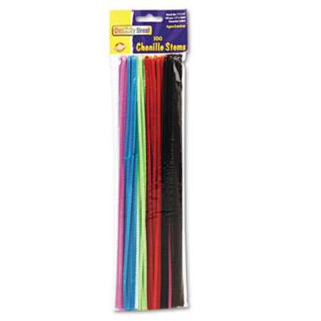Creativity Street® Regular Stems, 12" x 4 mm, Metal Wire, Polyester, Assorted, 100/Pack - Pack of 1 - CKC-711201-PK