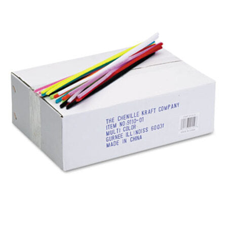 Creativity Street® Jumbo Stems, 12" x 6 mm, Metal Wire, Polyester, Assorted, 1,000/Box - Box of 1 - CKC-911001-BX