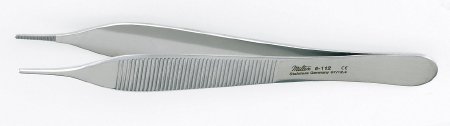 Integra Lifesciences Dressing Forceps Miltex® Hudson-Ewald 4-3/4 Inch Length OR Grade German Stainless Steel NonSterile NonLocking Thumb Handle Straight Serrated Tip - Each - 6-112-EA