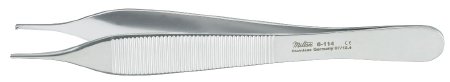 Integra Lifesciences Tissue Forceps Miltex® Hudson-Ewald 4-3/4 Inch Length OR Grade German Stainless Steel NonSterile NonLocking Thumb Handle Straight Serrated Tips with 1 X 2 Teeth - Each - 6-114-EA