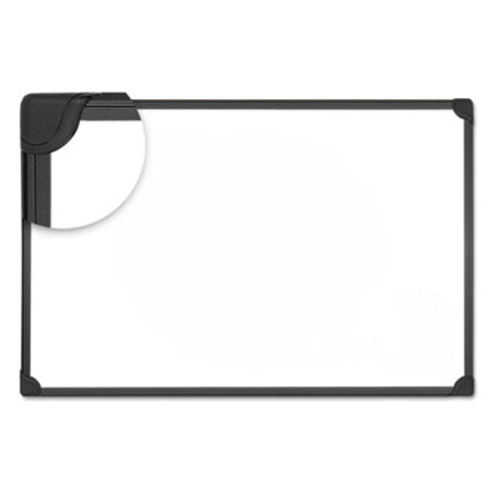 Universal® Design Series Deluxe Magnetic Steel Dry Erase Marker Board, 48 x 36, White Surface, Black Aluminum/Plastic Frame - Each - UNV-43026-EA