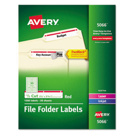 Avery® Permanent TrueBlock File Folder Labels with Sure Feed Technology, 0.66 x 3.44, White, 30/Sheet, 50 Sheets/Box - Box of 1 - AVE-5066-BX