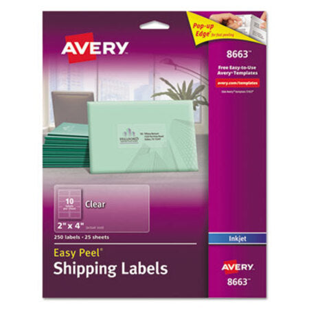Avery® Matte Clear Easy Peel Mailing Labels w/ Sure Feed Technology, Inkjet Printers, 2 x 4, Clear, 10/Sheet, 25 Sheets/Pack - Pack of 1 - AVE-8663-PK