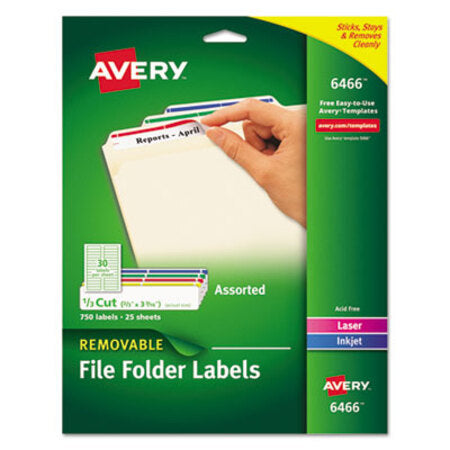 Avery® Removable File Folder Labels with Sure Feed Technology, 0.66 x 3.44, White, 30/Sheet, 25 Sheets/Pack - Pack of 1 - AVE-6466-PK