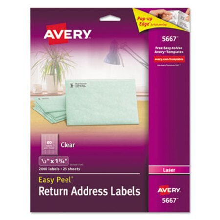 Avery® Matte Clear Easy Peel Mailing Labels w/ Sure Feed Technology, Laser Printers, 0.5 x 1.75, Clear, 80/Sheet, 25 Sheets/Box - Box of 1 - AVE-5667-BX