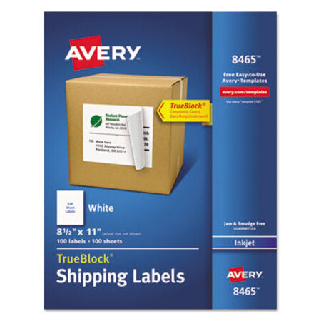 Avery® Shipping Labels with TrueBlock Technology, Inkjet Printers, 8.5 x 11, White, 100/Box - Box of 1 - AVE-8465-BX