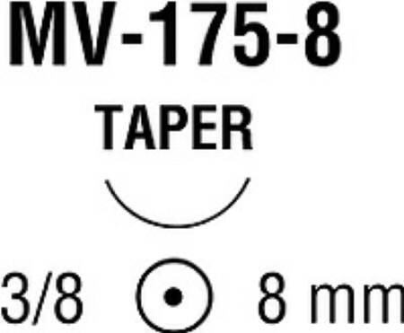 Covidien Nonabsorbable Suture with Needle Surgipro™ II Polypropylene MV-175-8 3/8 Circle Taper Point Needle Size 8 - 0 Monofilament - Box of 36 - VP-744-X-BX