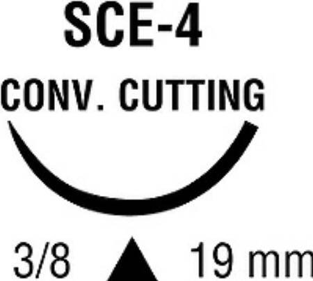 Covidien Nonabsorbable Suture with Needle Monosof™~Dermalon™ Nylon SCE-4 3/8 Circle Conventional Cutting Needle Size 4 - 0 Monofilament - Box of 36 - 88861742-31-BX