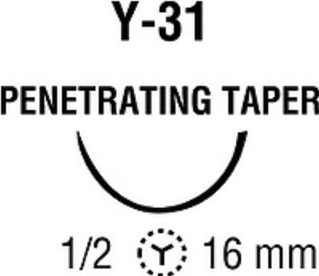 Covidien Nonabsorbable Suture with Needle Ti-Cron™ Polyester Y-31 1/2 Circle Taper Point Needle Size 2 - 0 Braided - Box of 36 - 88862880-51-BX