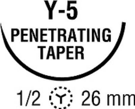 Covidien Nonabsorbable Suture with Needle Ti-Cron™ Polyester Y-5 1/2 Circle Taper Point Needle Size 0 Braided - Box of 36 - 88863202-61-BX