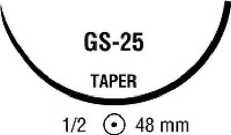 Covidien Nonabsorbable Suture with Needle Ti-Cron™ Polyester GS -25 1/2 Circle Taper Point Needle Size 1 Braided - Box of 36 - 88863097-71-BX