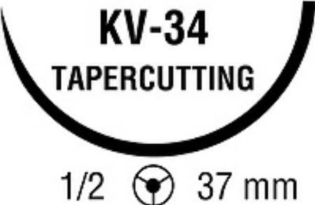 Covidien Nonabsorbable Suture with Needle Ti-Cron™ Polyester KV-34 1/2 Circle Taper Cutting Needle Size 0 Braided - Box of 36 - 88863119-61-BX