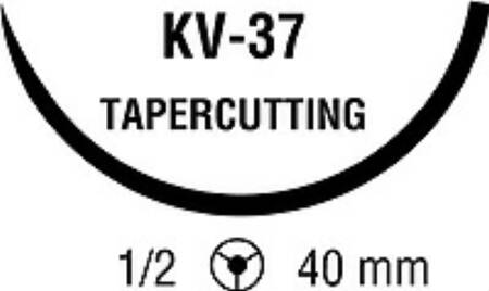 Covidien Nonabsorbable Suture with Needle Ti-Cron™ Polyester KV-37 1/2 Circle Taper Cutting Needle Size 5 Braided - Box of 12 - 88863147-89-BX