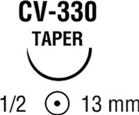 Covidien Nonabsorbable Suture with Needle Ti-Cron™ Polyester CV-330 1/2 Circle Taper Point Needle Size 4 - 0 Braided - Box of 36 - 88863249-31-BX