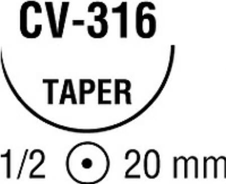 Covidien Nonabsorbable Suture with Needle Ti-Cron™ Polyester CV-316 1/2 Circle Taper Point Needle Size 2 - 0 Braided - Box of 36 - 88863369-51-BX