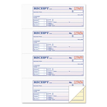 TOPS™ Money and Rent Receipt Books, Account + Payment Sections, Two-Part Carbonless, 7.13 x 2.75, 4 Forms/Sheet, 200 Forms Total - Each - TOP-46806-EA