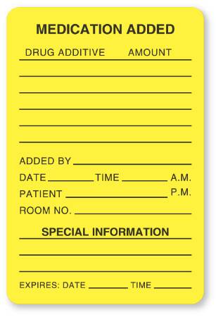 United Ad Label Pre-Printed Label UAL™ Anesthesia Label Yellow Paper Medication Added Patient_rm#_Drug_Amount_ Black Medication Instruction 2 X 3 Inch - Roll of 1 - ULHH503-RL