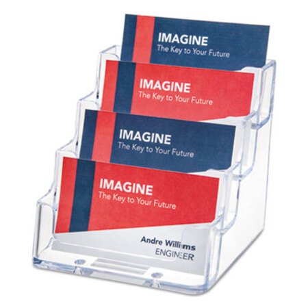 Deflecto® 4-Pocket Business Card Holder, Holds 200 Cards, 3.94 x 3.5 x 3.75, Plastic, Clear - Each - DEF-70841-EA