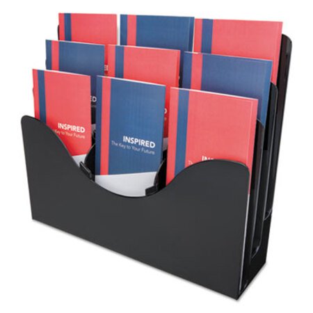Deflecto® 3-Tier Document Organizer w/6 Removable Dividers, 13.38w x 3.5d x 11.5h, Black - Each - DEF-47634-EA