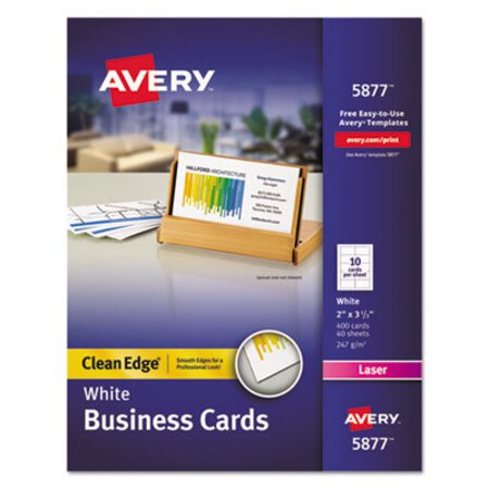 Avery® Clean Edge Business Cards, Laser, 2 x 3.5, White, 400 Cards, 10 Cards/Sheet, 40 Sheets/Box - Box of 1 - AVE-5877-BX