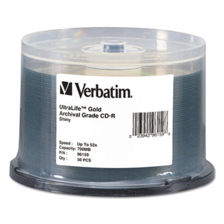 Verbatim® CD-R Archival Grade Recordable Disc, 700 MB/80 min, 52x, Spindle, Gold, 50/Pack - Pack of 1 - VER-96159-PK