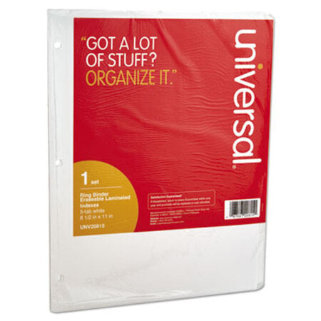 Universal® Deluxe Write-On/Erasable Tab Index, 5-Tab, 11 x 8.5, White, White Tabs, 1 Set - ST/1 - UNV-20815-ST